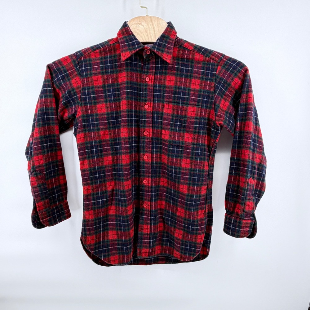 Vintage Pendleton Wool Flannel‎ Shirt Mens M Red Navy Plaid USA Made Button Up